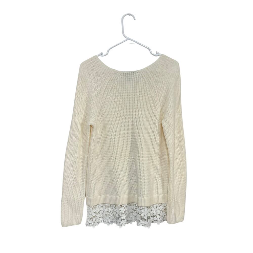 INC Women’s Cream Lace Trim Knit Sweater Size XL Wool Blend Stretch - Picture 2 of 5
